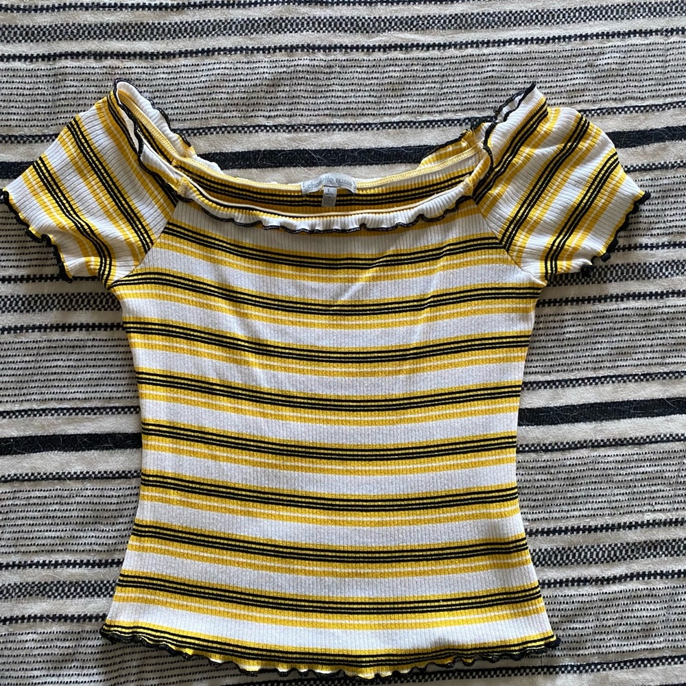 Yellow Striped Off the Shoulder Top